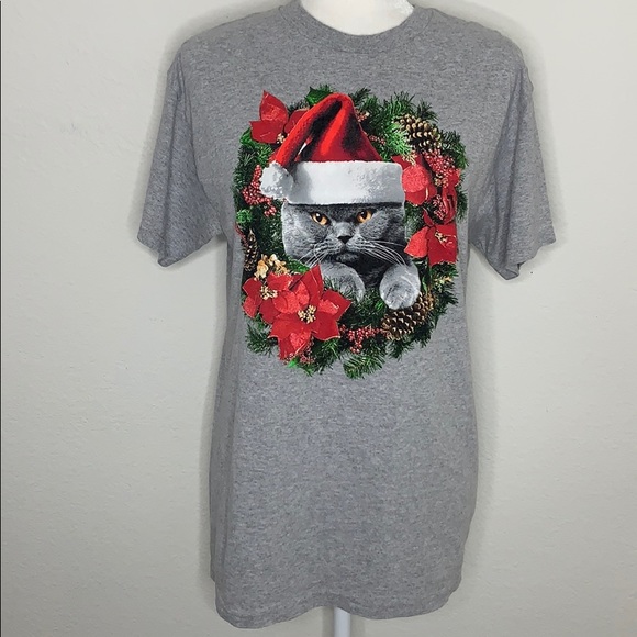 Alstyle Tops - Cat in a Wreath Christmas Tee